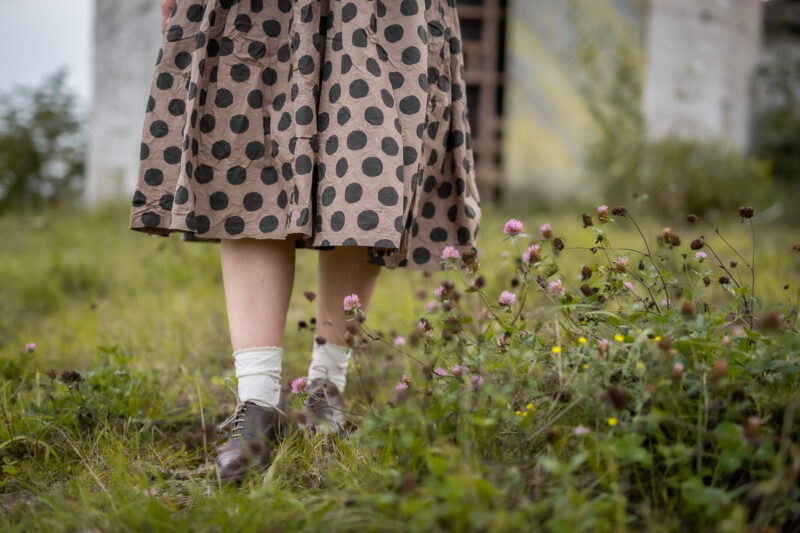 Ewa i Walla Edina dress detail polka dot skirt part in walnut