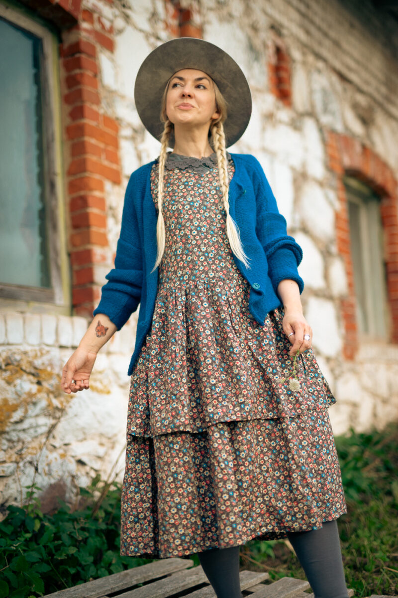 Ewa i Walla Lotten flower printed dress with Jalia cardigan in blue